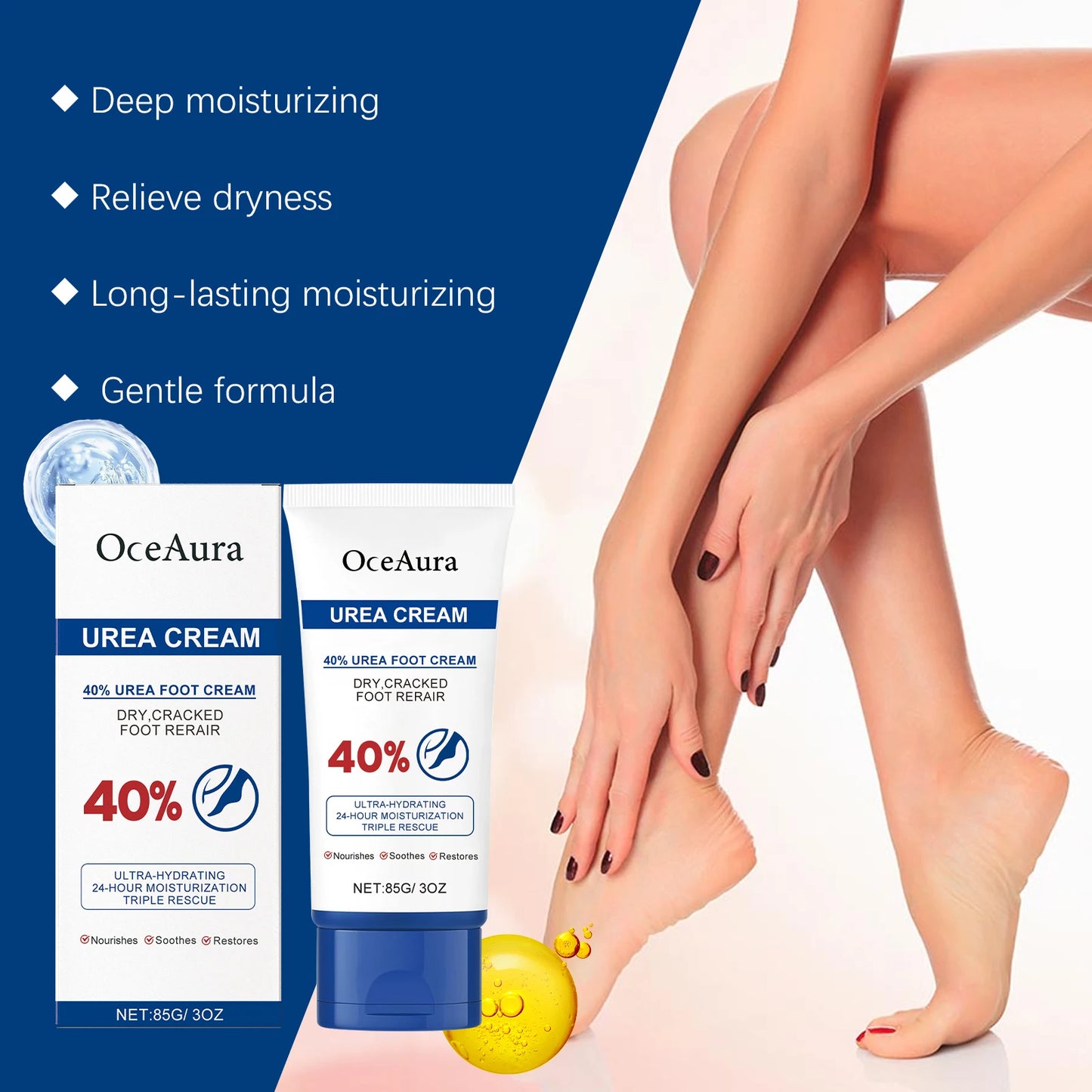 OceAura 40% Urea Foot Cream for Dry Cracked Heels – 85g