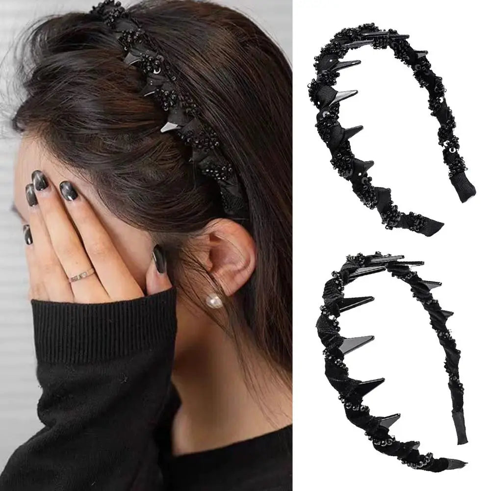 Women Beaded Wrap Headband Wash Face Toothed Non-slip Hair Hoops Headbands Hair Arrangement Fashion Headwear Peaceful Pleasures Health and Wellness