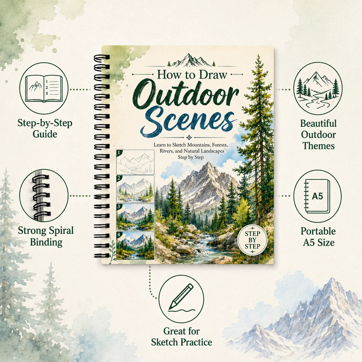 How Draw Outdoor Scenes A5 Spiral Drawing Book Mountain Forest River