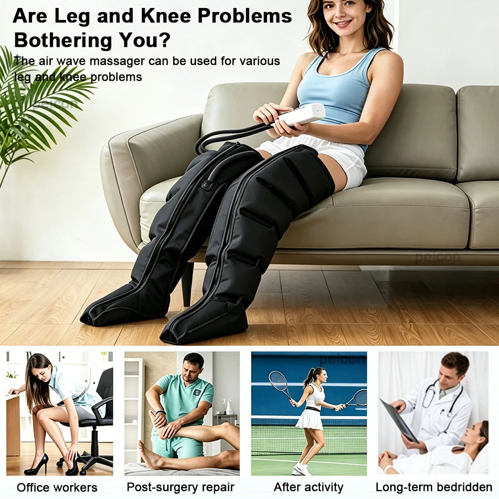 Air Pressure Leg Massager Electric Air Compression Leg Massager for Pain Relief Air Wave Calf Massager with Remote Control 220V Peaceful Pleasures Health and Wellness