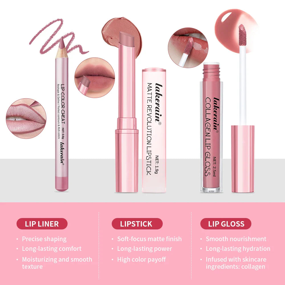 Matte Velvet Lip Kit – Lipstick, Liner & Gloss Set