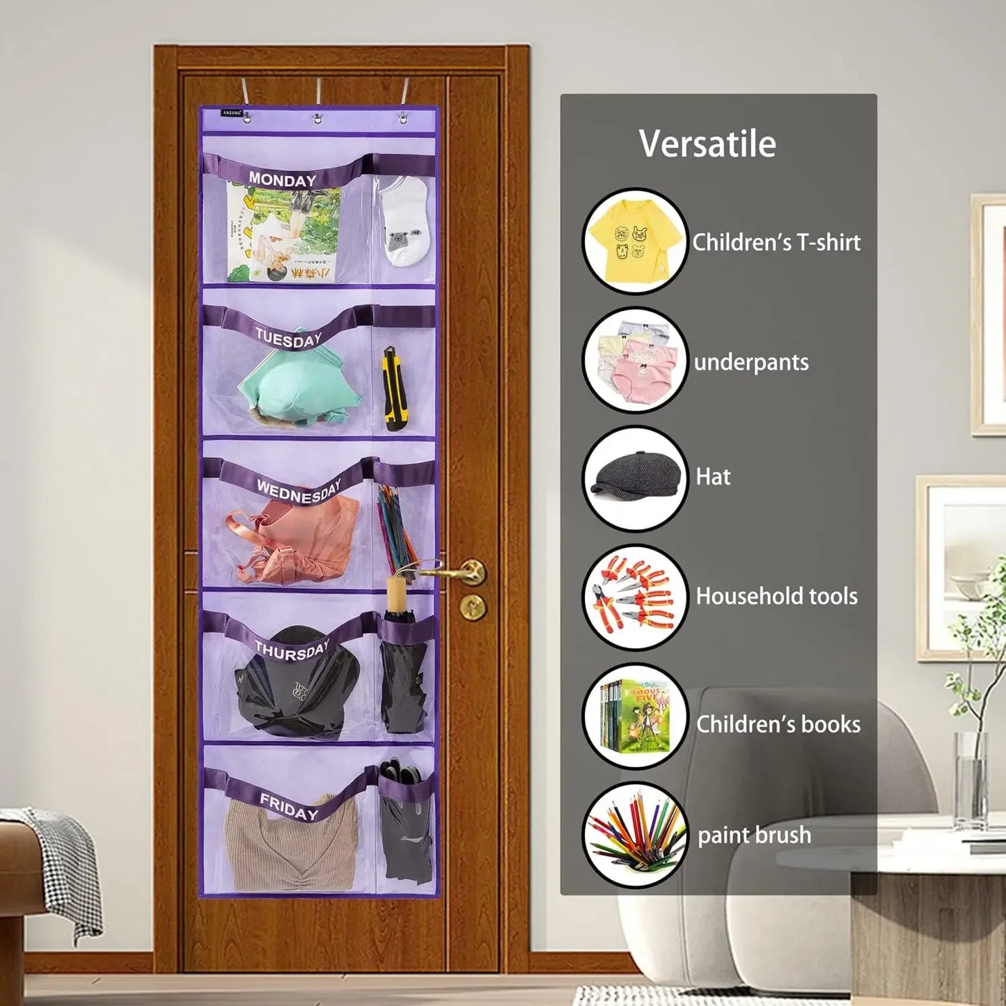 Weekly Kids Clothes Organizer with Day Labels, Hanging Storage for School Uniforms & Accessories Peaceful Pleasures Health and Wellness