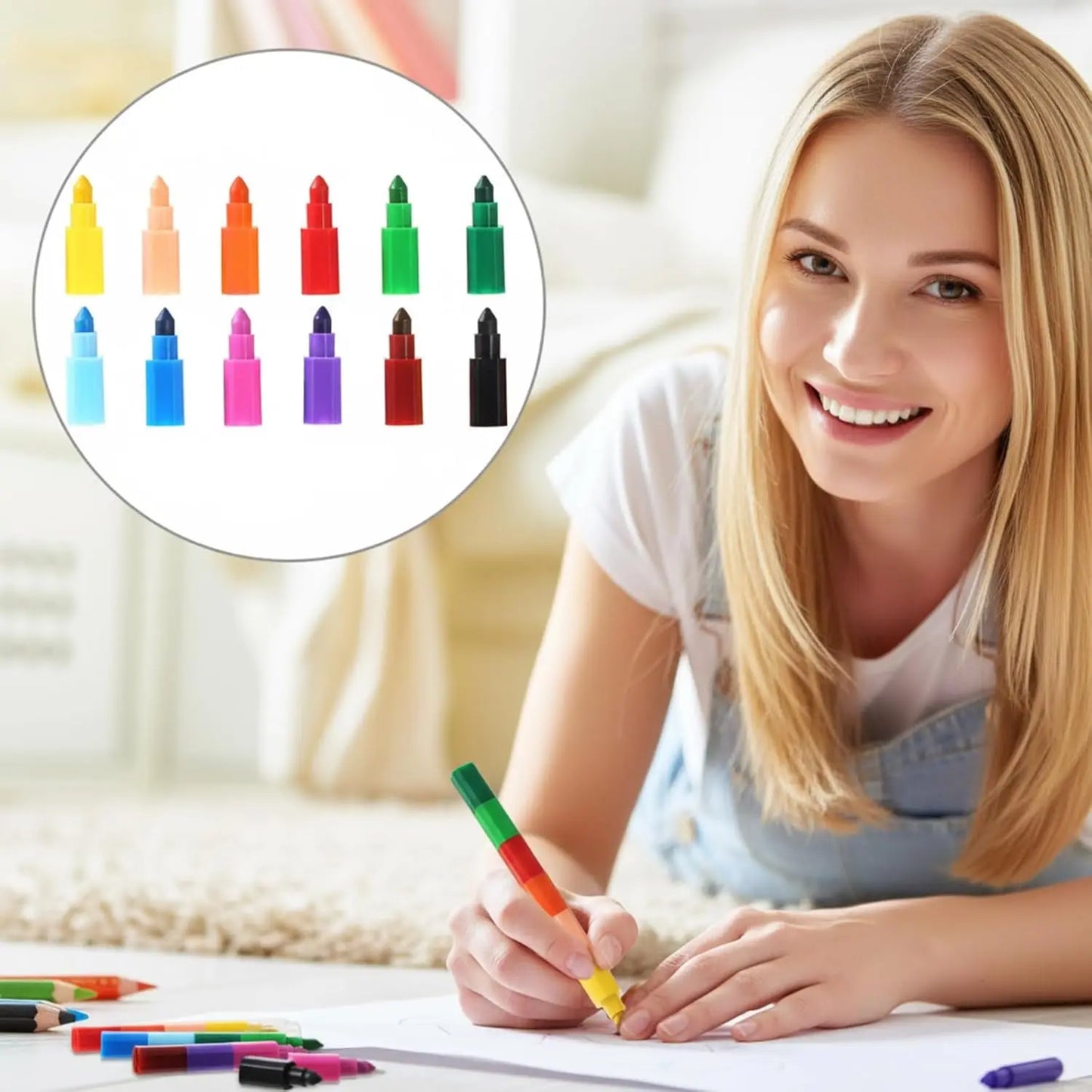 Colorful Stacking Crayons Stackable Buildable Crayons for School Office Supplies, DIY Rainbow Pencil,12 Colors Peaceful Pleasures Health and Wellness