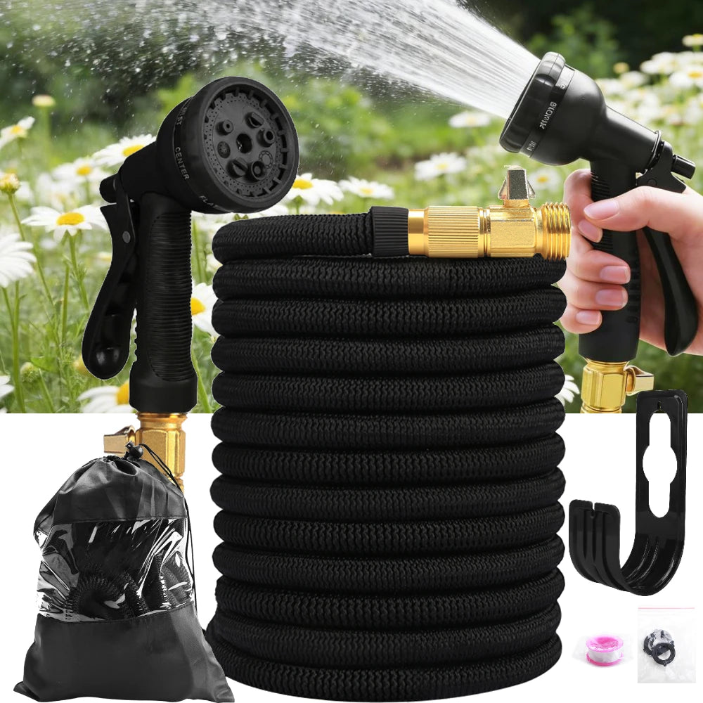 Expandable Garden Hose 25–150ft | No-Kink + 8-Pattern Nozzle