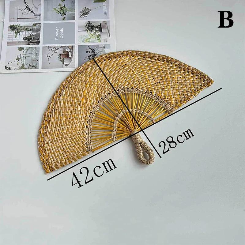 Handwoven Straw Fan – Semi-Circular Decorative Summer Fan