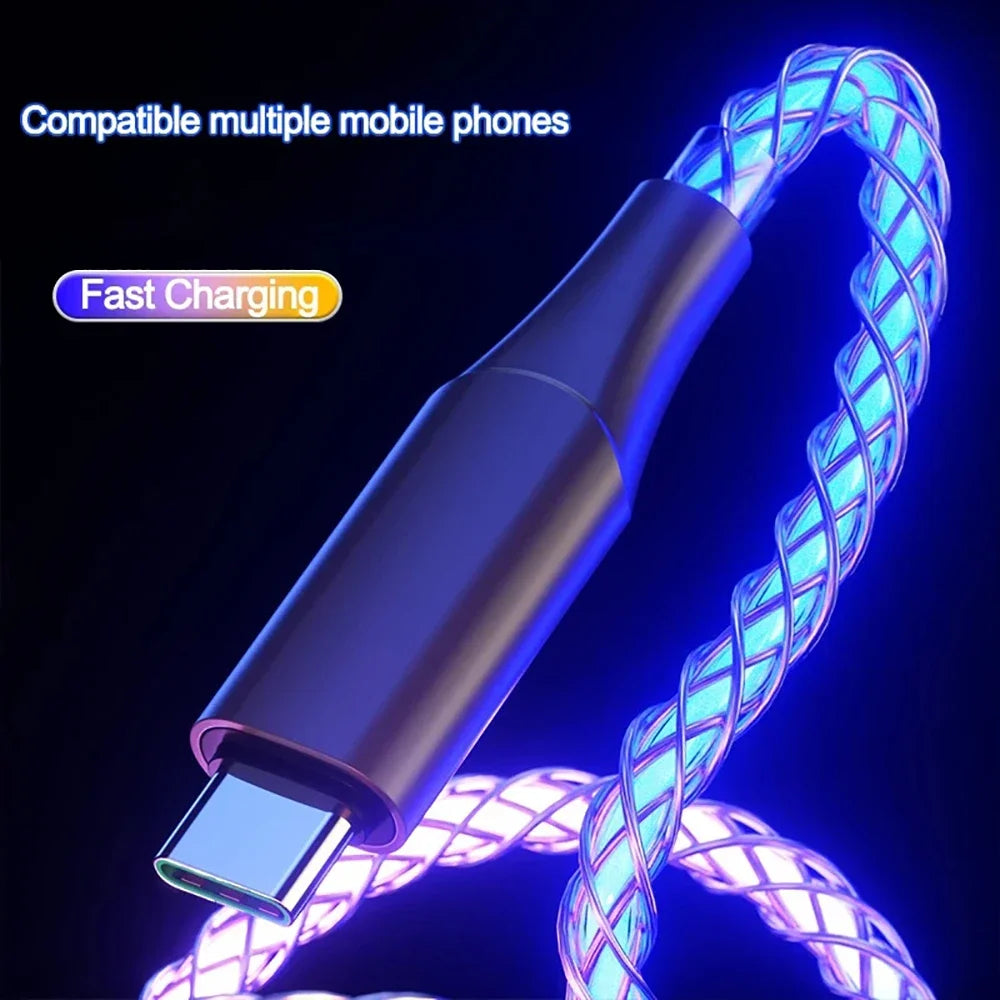 66W USB-C Fast Charging Cable RGB LED Light 6A PD 1m