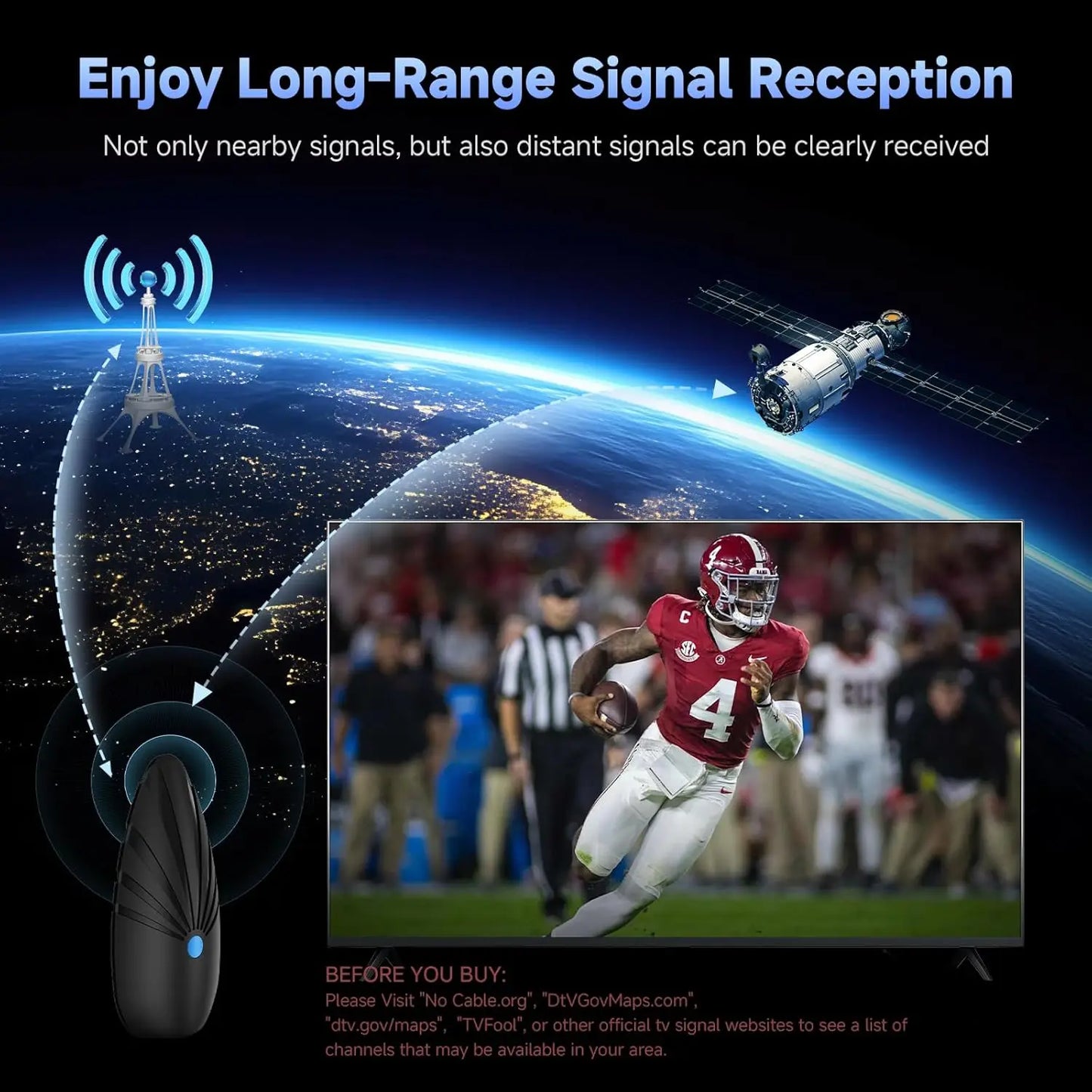 VIBAO Digital TV Antenna 4K 1080p HD | 360° 35ft Cable