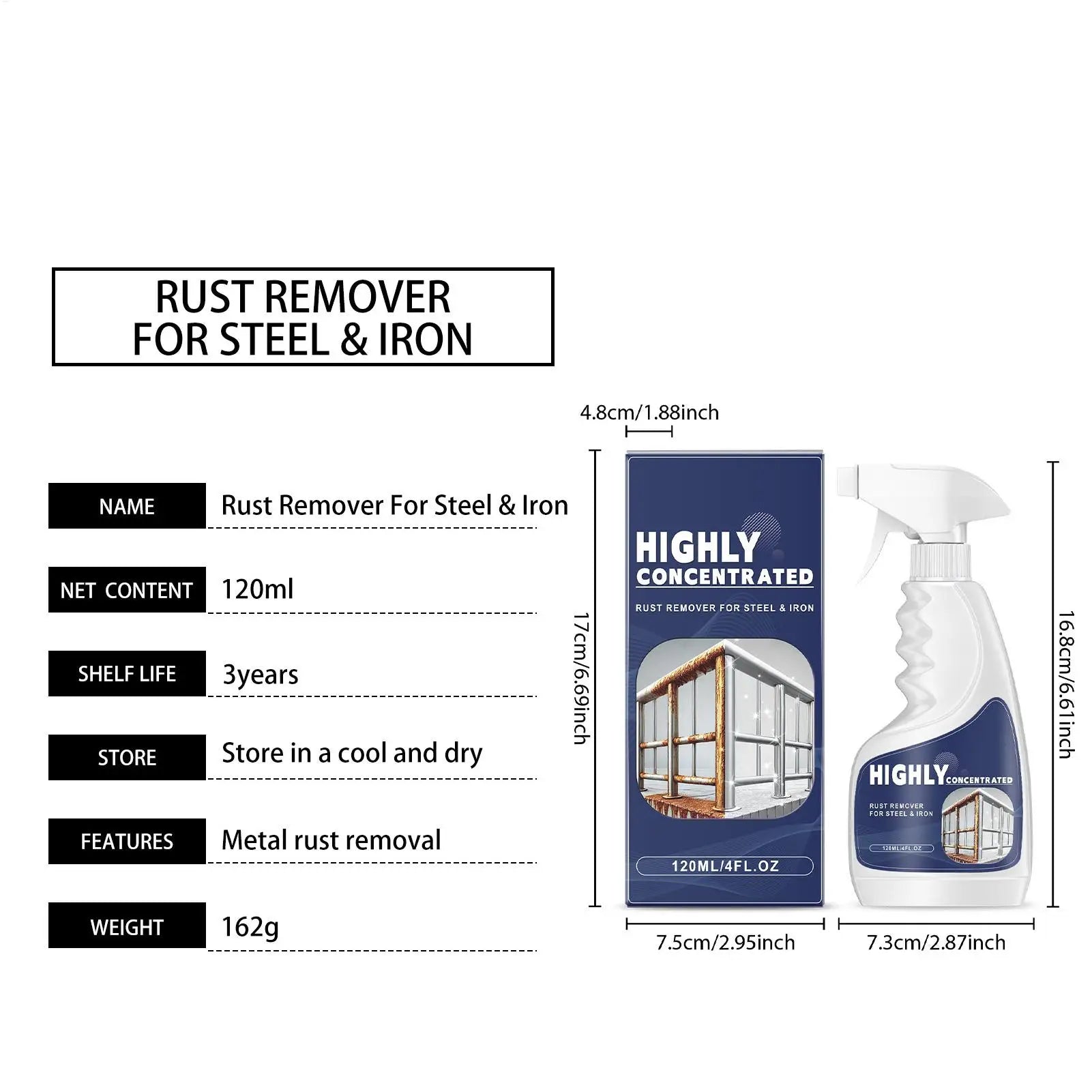 Rust Remover For Metal,120ml Powerful Fast-Acting Heavy Duty Car & Iron Parts Rust Dissolver For Automotive Wheels Tools Home Peaceful Pleasures Health and Wellness