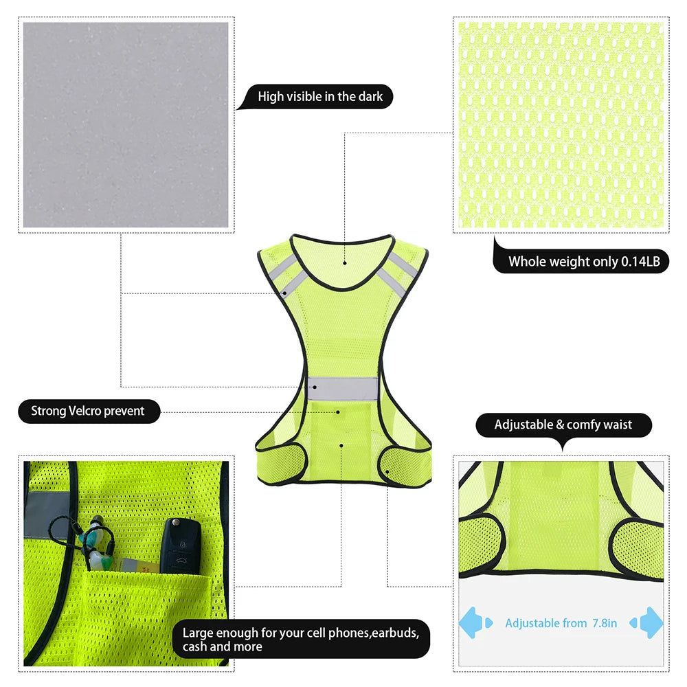 Reflective Safety Running Vest Outdoor Safety Visibility for Cycling Jogging Wear Peaceful Pleasures Health and Wellness