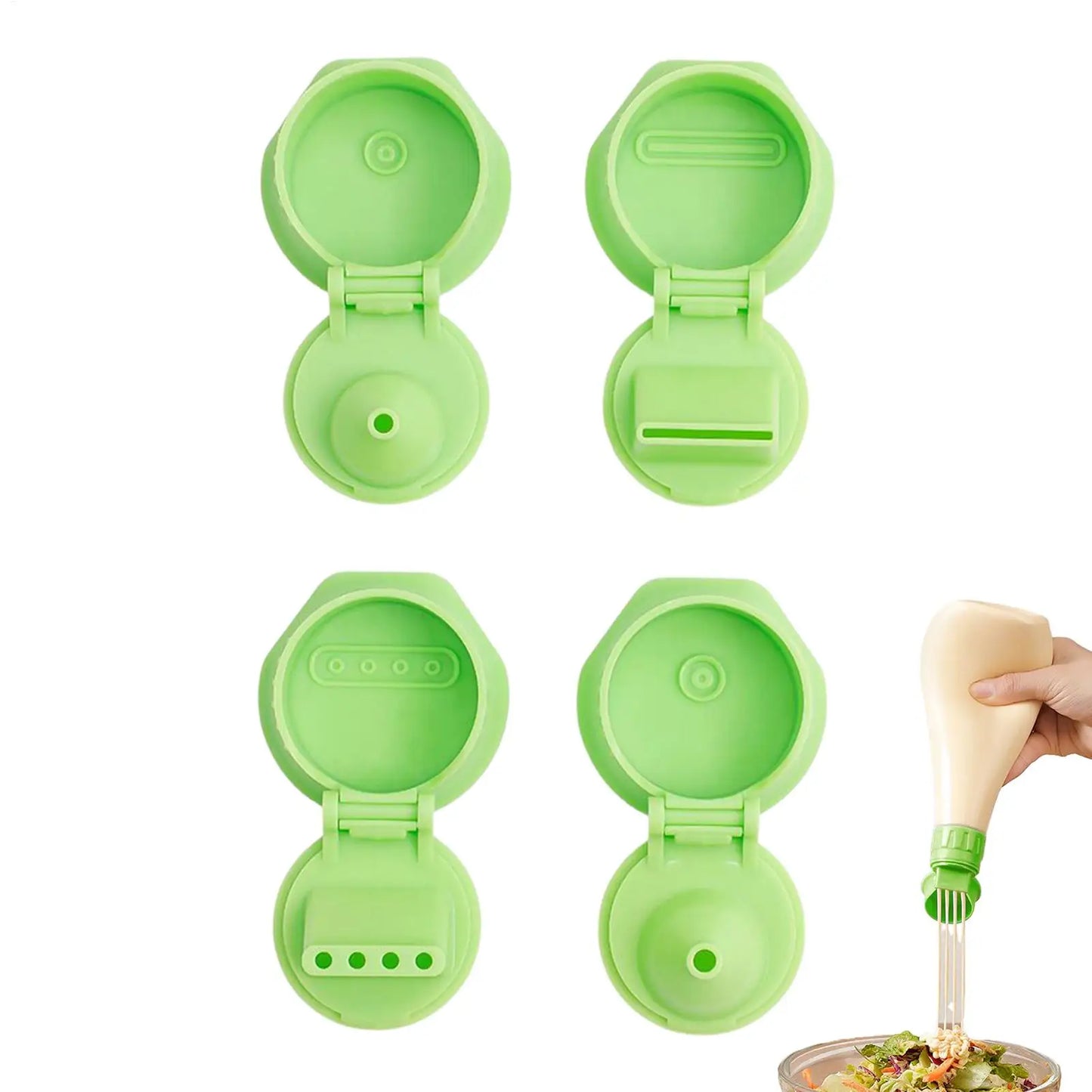4-Pack Squeeze Bottle Caps | Condiment Dispenser Lids Set