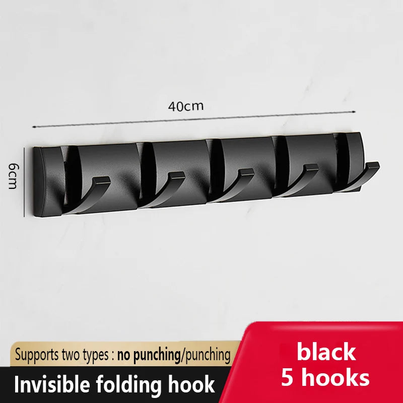 YUNJIEYA 6-Hook Folding Wall Hook Rack – Bathroom & Kitchen
