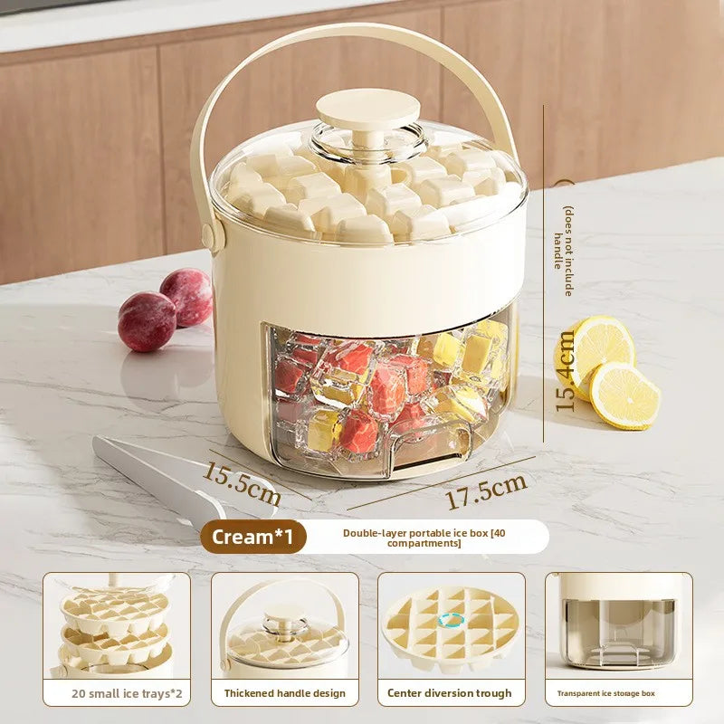 Portable Press Ice Cube Tray with Drawer, Large Capacity Multi-Layer Storage Bin for Home, Simple & Stylish Ice Maker Box Peaceful Pleasures Health and Wellness Cream