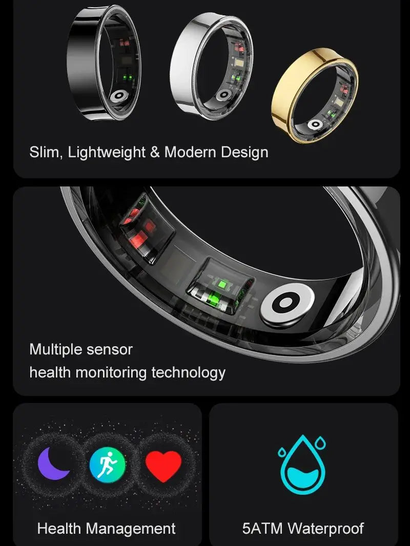 2026 Smart Ring R09 5ATM Waterproof Smartring for Men Women Heart Rate Skin Temperature Monitor Fitness Tracker For Android iOS Peaceful Pleasures Health and Wellness