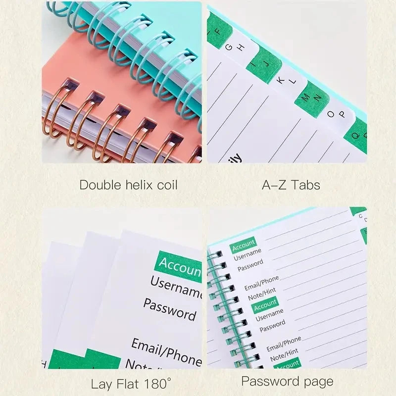 A6 Password Log Book Alphabetical Tabs Spiral Bound Organizer Home