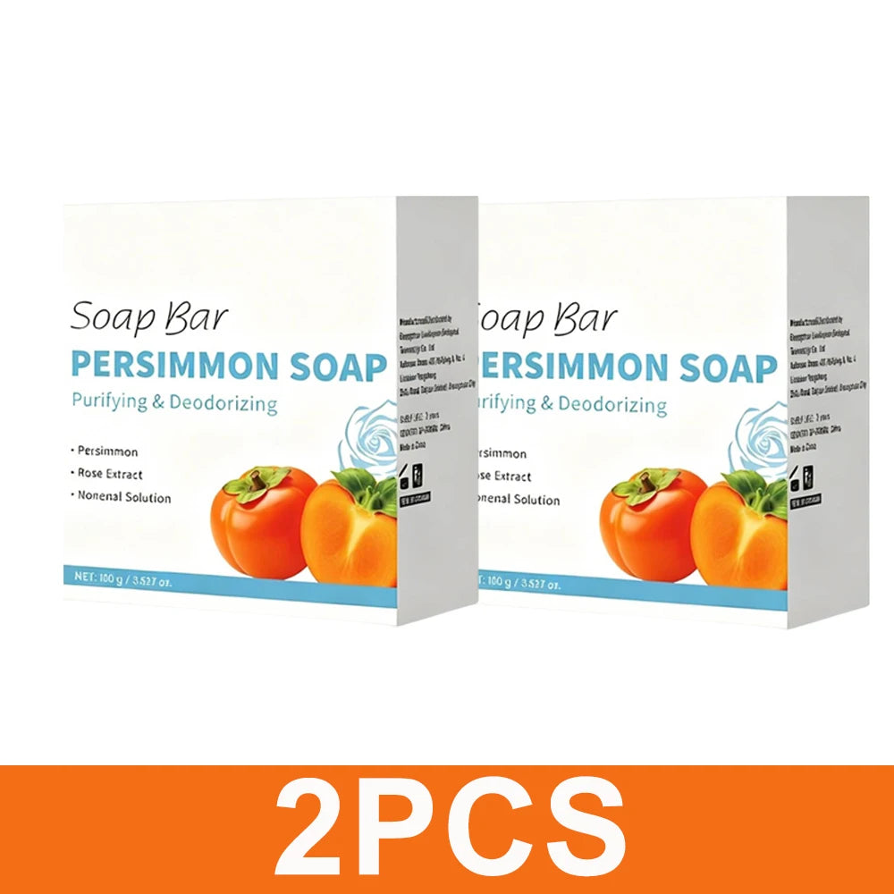 Persimmon Soap Bar Japanese Persimmon & Green Tea Extract For Men and Women Gentle on All Skin Types Deodorizing Soap Rose Scent Peaceful Pleasures Health and Wellness 2PCS