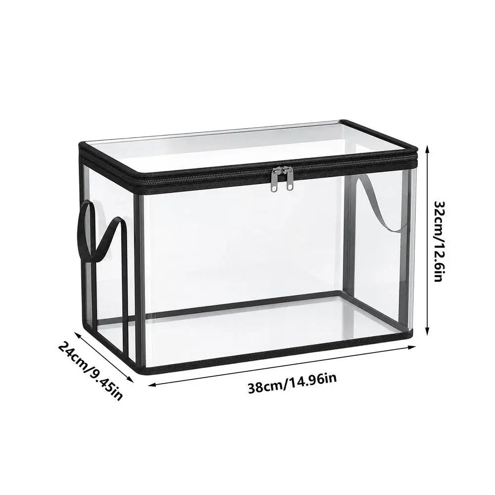 Clear Stackable PVC Storage Box – Large Dustproof Bin Storage Box Peaceful Pleasures Health and Wellness L Black