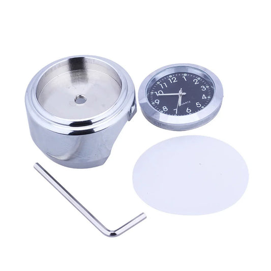 7/8" 1" Motorcycle Bike Chrome Waterproof Dial Handlebar Clock Glow Watch Black &Silver Base Peaceful Pleasures Health and Wellness