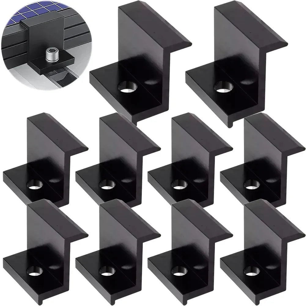 10Pcs Black Aluminum Alloy PV Solar Panel End Clamp Photovoltaic Bracket Mount Accessories Side Pressure Block Peaceful Pleasures Health and Wellness