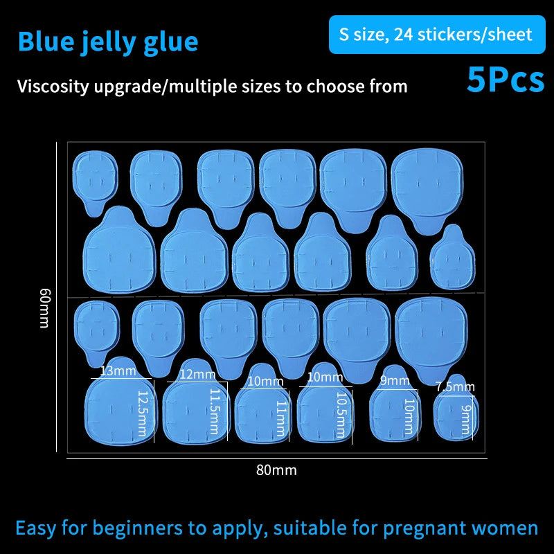 5Pcs False Nail Art Adhesive Tape Colour Jelly Glue DIY Fake Nail Manicure Gel Waterproof Tabs Nail Glue Nail Tools Peaceful Pleasures Health and Wellness 2 Blue