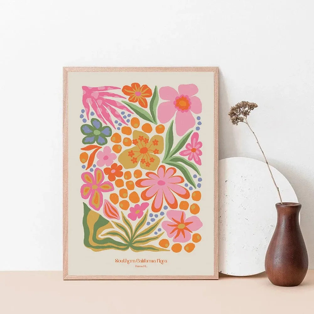 Painting Pink Flower Print Vintage Exhibition Poster Wall Art Pictures Room Home Decor Southern California Floral Canvas Peaceful Pleasures Health and Wellness