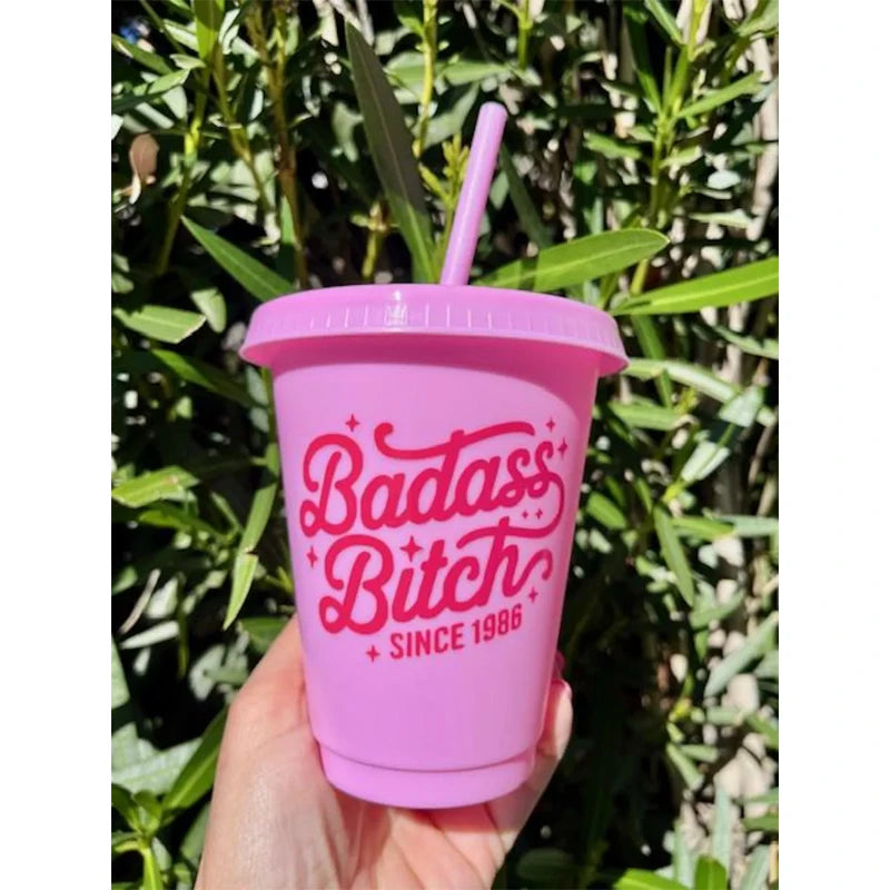 Pink Retro 16oz Birthday Cup with Straw | 30th–60th Party