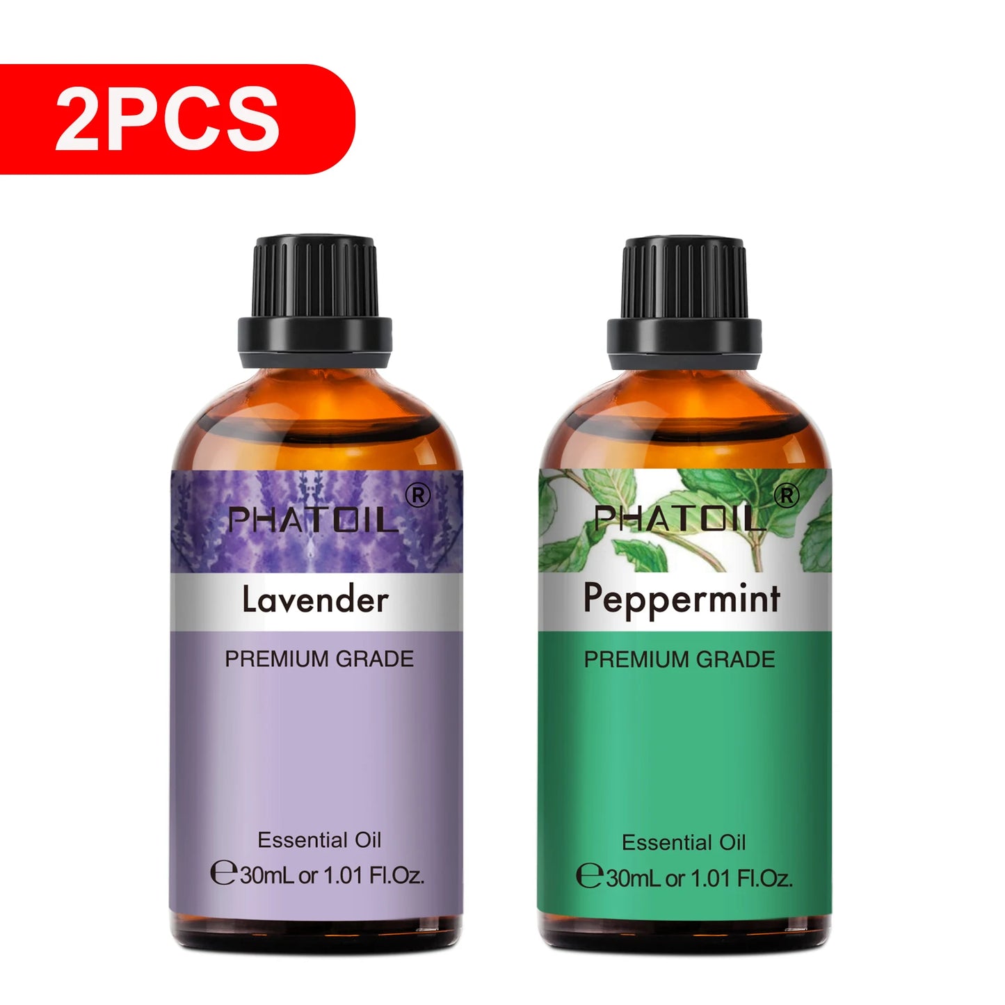 PHATOIL 30ml Lavender Lemon Eucalyptus Sandalwood Bergamot Aromatherapy Essential Oil For Diffuser,Candle Making,DIY Soap & Bomb Peaceful Pleasures Health and Wellness Lavender Peppermint 30ml