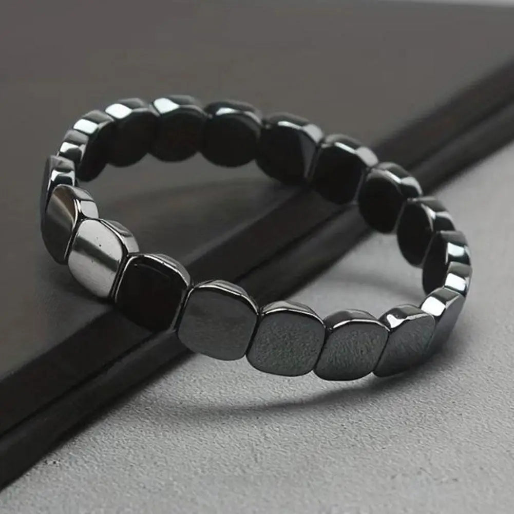 Men's Natural Hematite Stone Beaded Stretch Bracelet | Gift