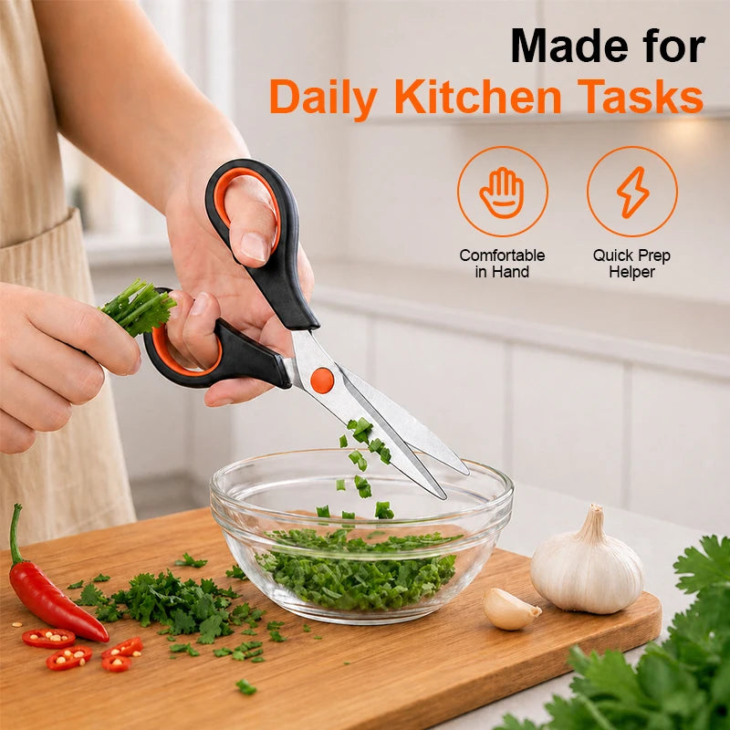 Ergonomic Kitchen Scissors Heavy Duty Stainless Steel Shears with Soft-Grip Handle Comfort Control Durable Rivet for Meat Fish Peaceful Pleasures Health and Wellness