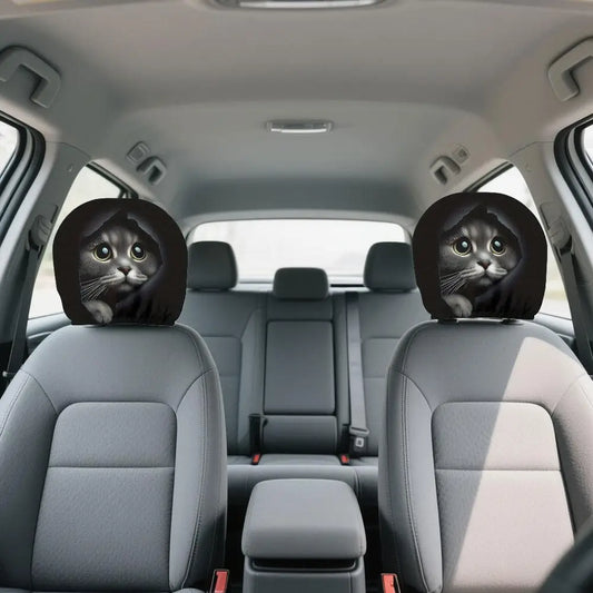 2-Pack Cute Cat Car Headrest Covers – Universal Elastic Fit Car Headrest Cover Oasis Select