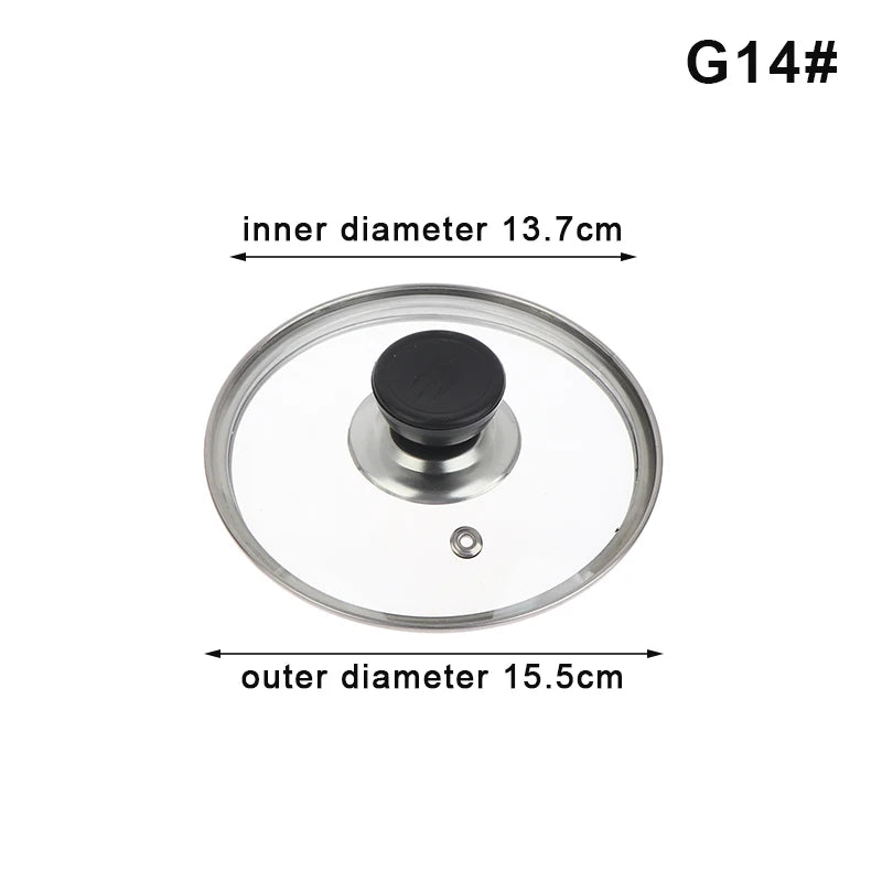 Multi-specification Pot Cover Tempered Glass Pot Lid Stainless Steel Rimmed Pan Lid Spill Shatter-Proof Round Glass Cover Peaceful Pleasures Health and Wellness G14