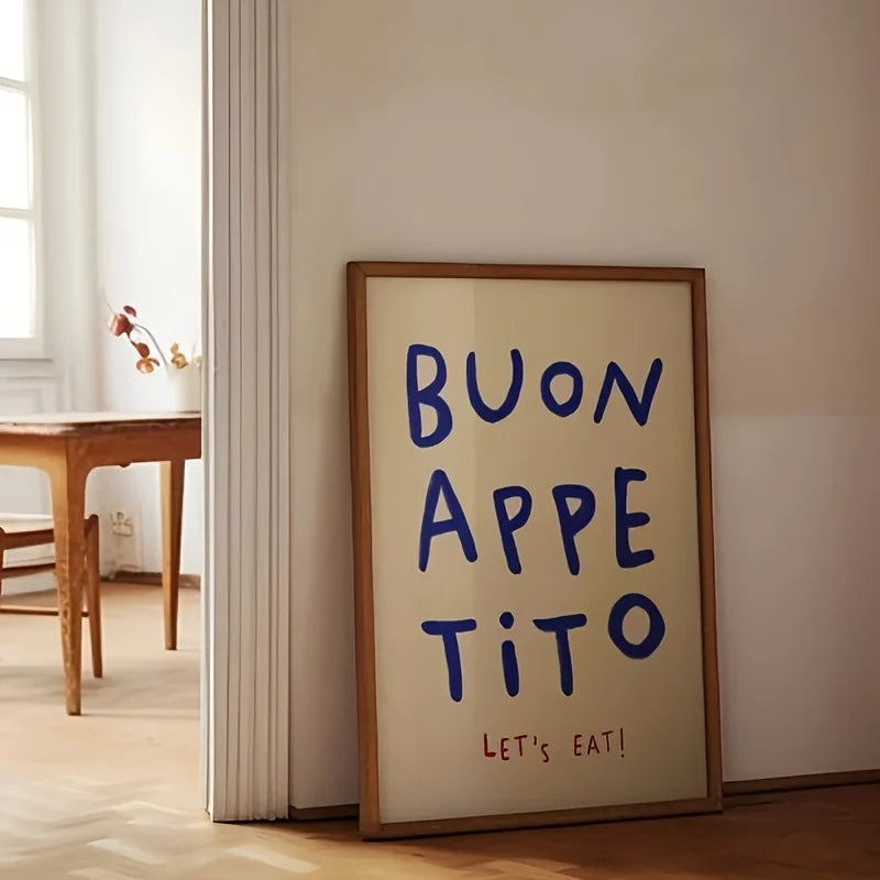 Buon Appetito Let's Eat Canvas Wall Art Frameless Modern Print Poster for Kitchen & Dining Room, Home Wall Aesthetic Decoration Peaceful Pleasures Health and Wellness