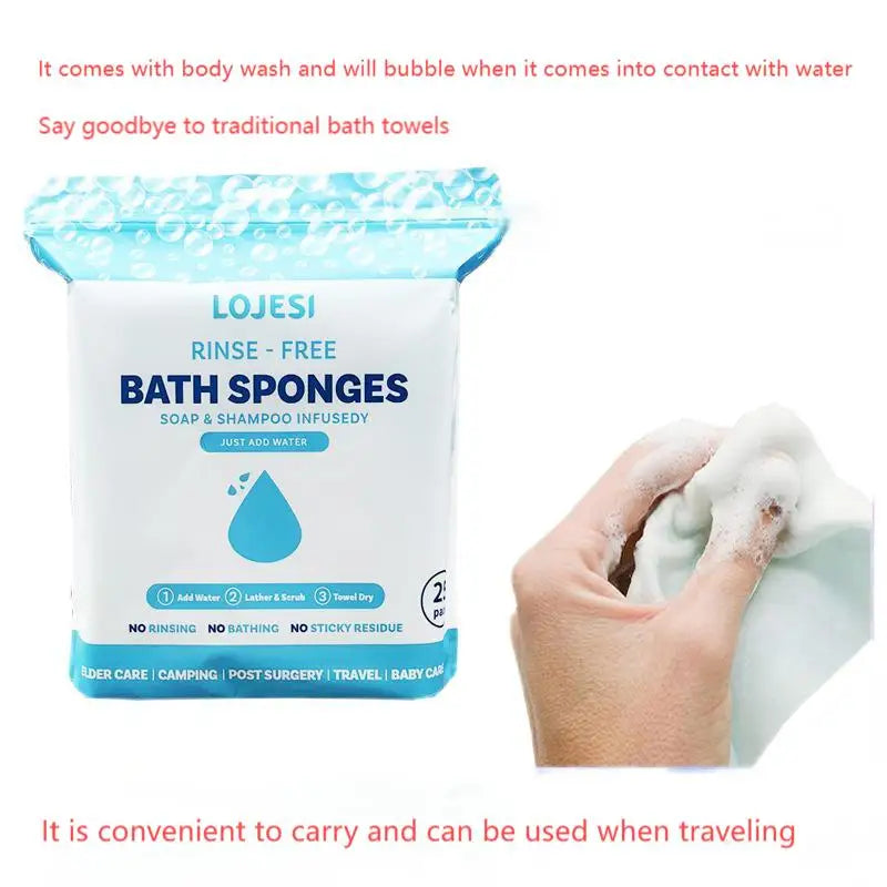 25-Pack No-Rinse Disposable Bath Wipes for Adults – Soap Infused