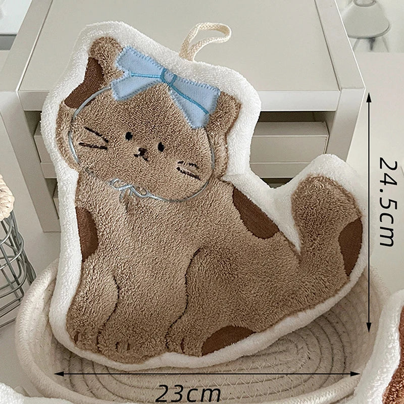 Hanging Style Thickened Pet Cat Super Absorbent Cute Cartoon Hand Towel Coral Fleece Kitchen Bathroom Practical Home Furnishings Peaceful Pleasures Health and Wellness B