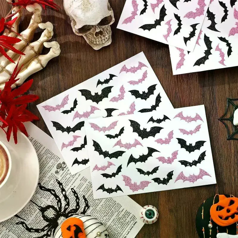 500pcs Halloween Bat Stickers Roll – Glitter Laser Self-Adhesive