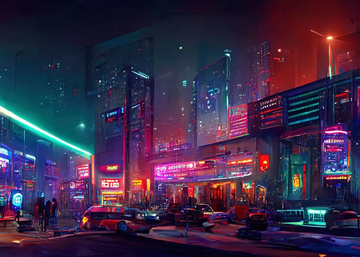 Cyberpunk Neon City Poster Fantasy Collection Wall Art for Passionate Decor Enthusiasts Peaceful Pleasures Health and Wellness