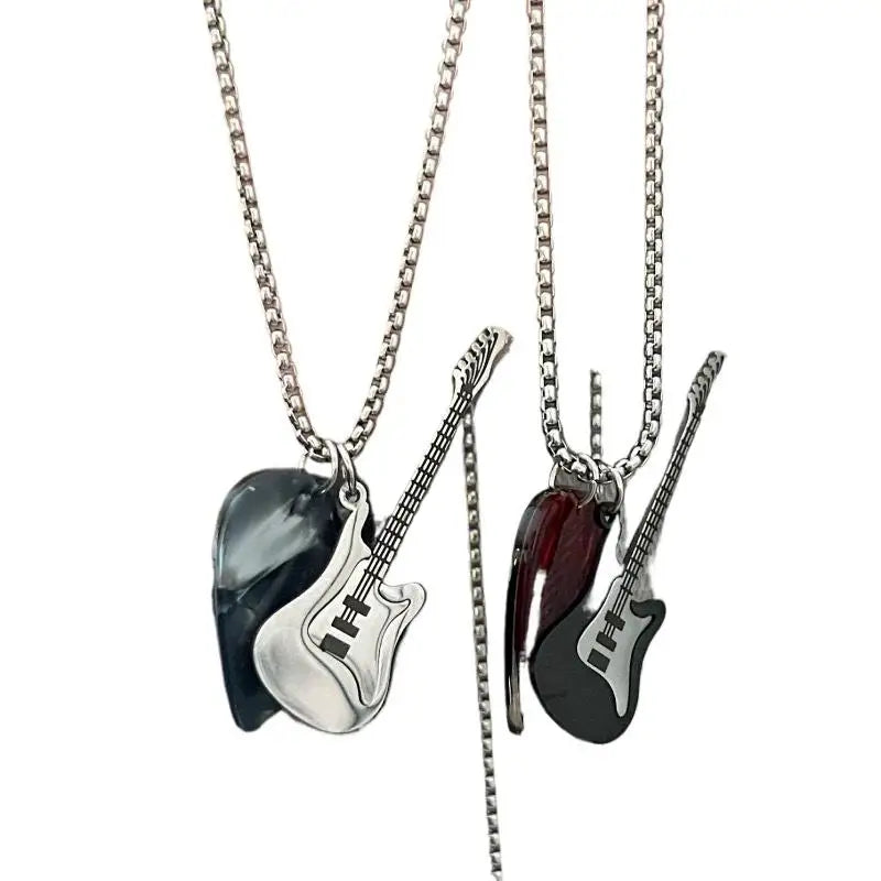 Hip-Hop Guitar Pick Pendant Necklace | Punk Steel Chain