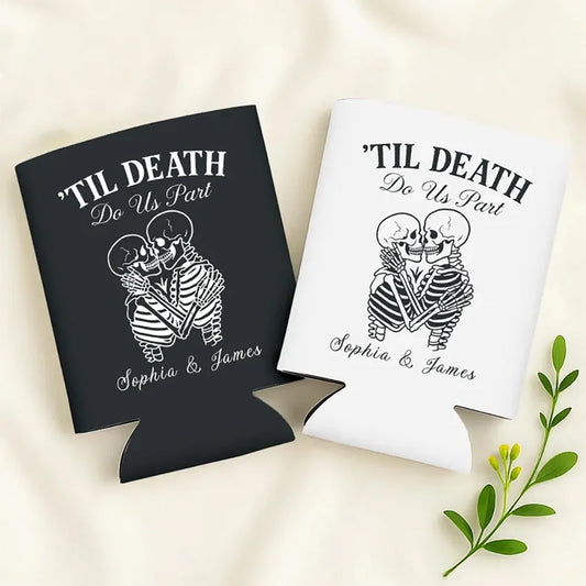 Custom Gothic Bachelorette Can Cooler – Til Death Do Us Part Custom Can Cooler Peaceful Pleasures Health and Wellness