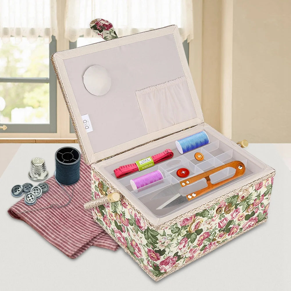 Craft Box Storage Fabric Floral Printed Sewing Basket Household