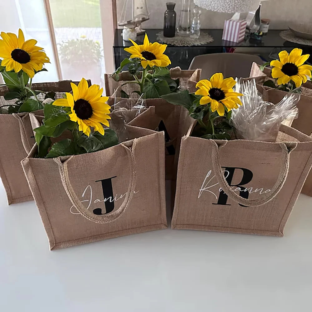 Custom Jute Bag with Initials | Bridesmaid & Beach Gift Tote