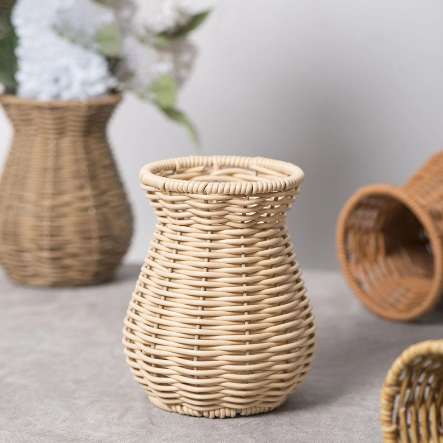 Handwoven Rattan Vase – Boho Farmhouse Décor | Pampas Grass