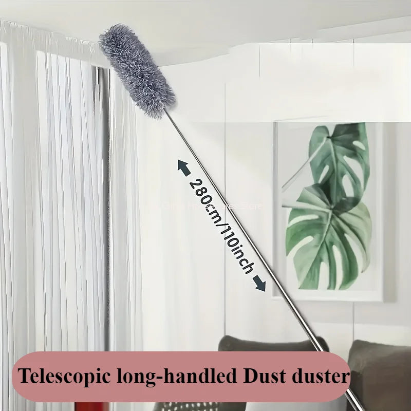 2.8M Extended Chicken Feather Duster Extendable and Curved Ceiling Cleaning Broom Household Electrostatic Dust Collector Peaceful Pleasures Health and Wellness