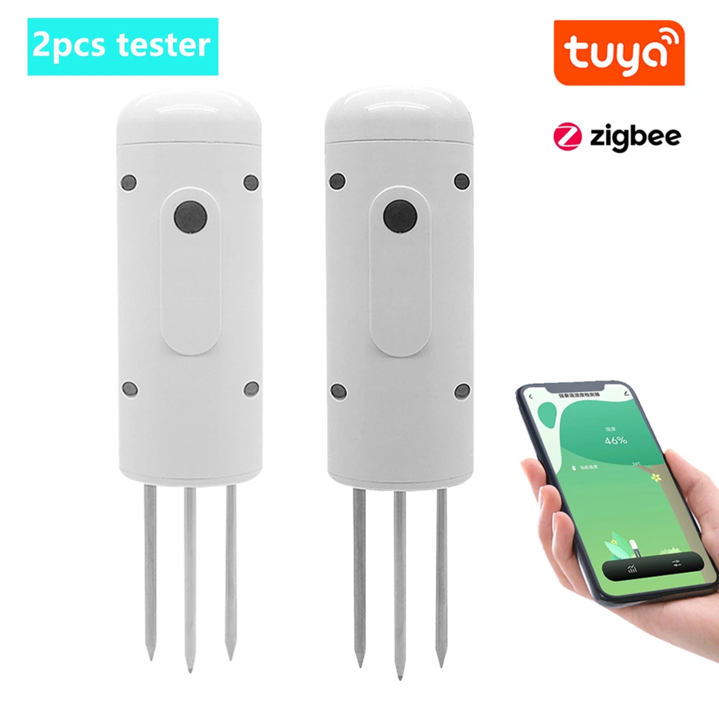 Tuya Zigbee Wireless Soil Intelligent Temperature Humidity Tester Mobilephone APP Real Time IP67 for Garden Farmland Planting Peaceful Pleasures Health and Wellness 2pcs Moisture Meter