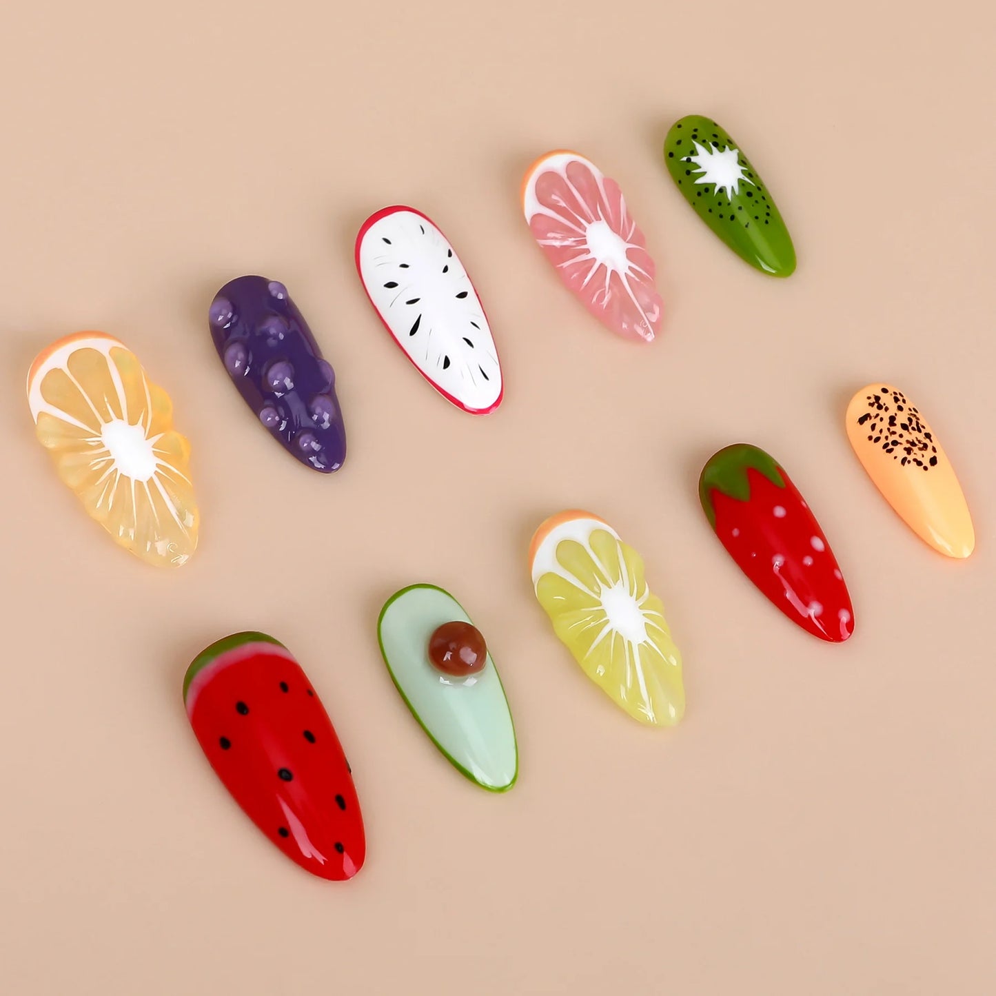 Handmade Press on Nails Summer Fruit Decor False Nails Full Cover Wearable Sweet Grapefruit Orange Design Almond Fake Nail Tips Peaceful Pleasures Health and Wellness