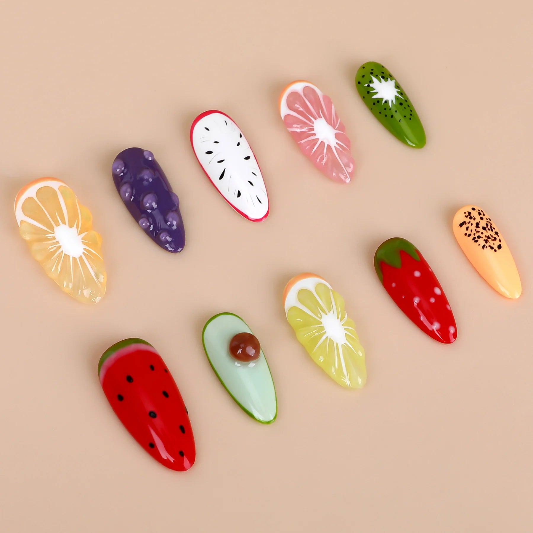 Handmade Press on Nails Summer Fruit Decor False Nails Full Cover Wearable Sweet Grapefruit Orange Design Almond Fake Nail Tips Peaceful Pleasures Health and Wellness