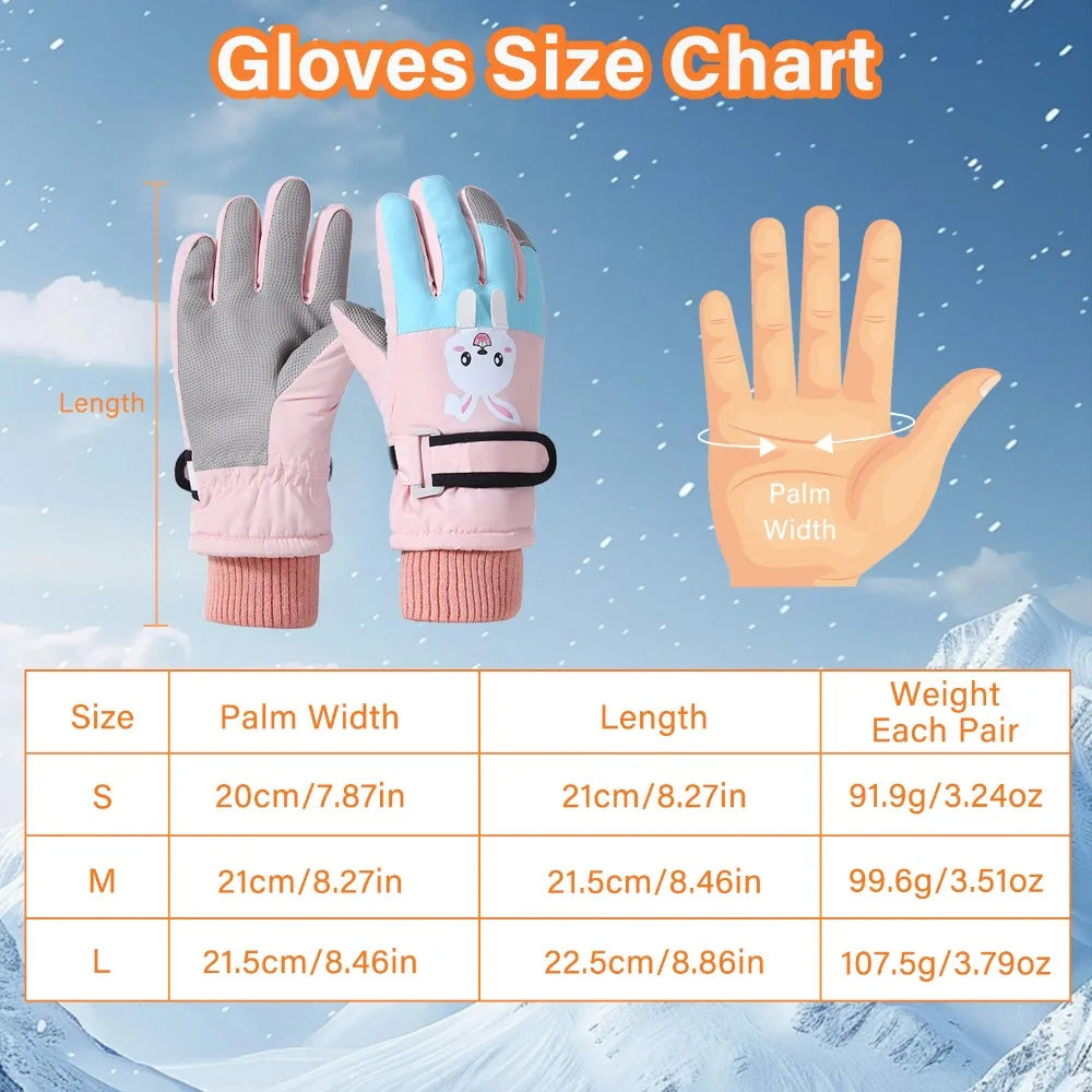 Children's Waterproof Ski Gloves, Winter Thick Glove with Cartoon Printed Boys Girls 4-14 Years For Winter Fun Cycling Snowboard Peaceful Pleasures Health and Wellness