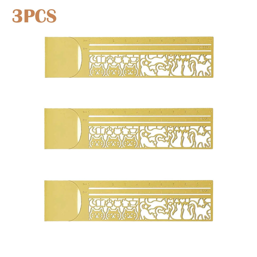 Cat Pattern Multi Functional Hand Account Ruler - Straight Ruler Decorative Template Tool for Journaling Scrapbooking Stationery Peaceful Pleasures Health and Wellness 3PCS