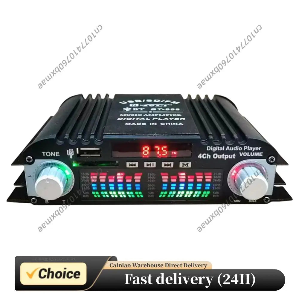 1600W Peak Power Home Car Power Amplifier FM Radio USB Bluetooth-Compatible 4 Channel Bluetooth-Compatible Sound Remote Control Peaceful Pleasures Health and Wellness Default Title