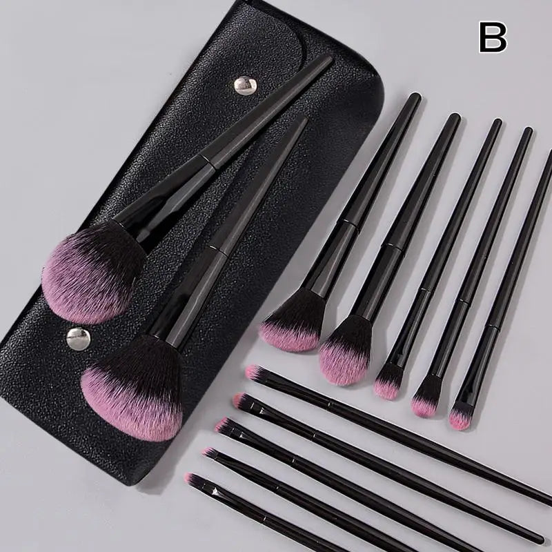 12Pcs Professional Makeup Brush Set Soft Synthetic Hair Brushes With Powder Puff For Foundation Powder Eyeshadow Travel Tools Peaceful Pleasures Health and Wellness Black B
