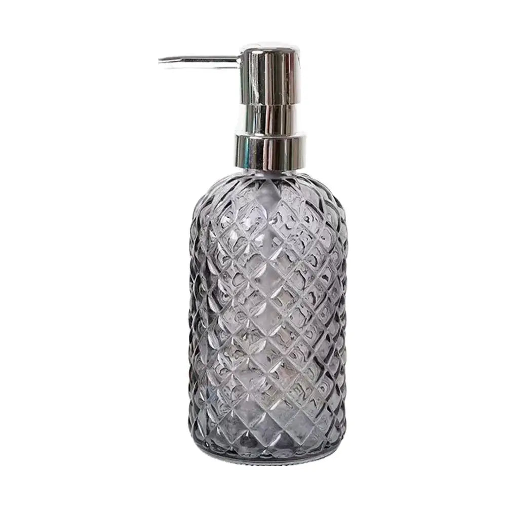 480ml Glass Soap Dispenser – Gem Pattern, Rust-Proof Pump Peaceful Pleasures Health and Wellness E