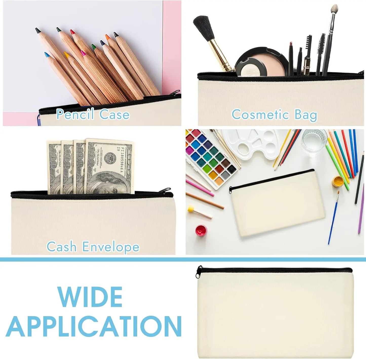 12-Pack Blank Canvas Zipper Bags – DIY Pencil & Makeup Pouches